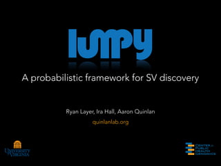 A probabilistic framework for SV discovery


          Ryan Layer, Ira Hall, Aaron Quinlan
                    quinlanlab.org
 