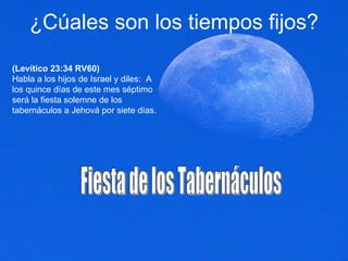¿Cúales son los tiempos fijos? (Levítico 23:34 RV60) Habla a los hijos de Israel y diles:  A los quince días de este mes séptimo será la fiesta solemne de los tabernáculos a Jehová por siete días.  Fiesta de los Tabernáculos 