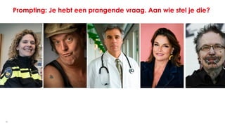 15
Prompting: Je hebt een prangende vraag. Aan wie stel je die?
 