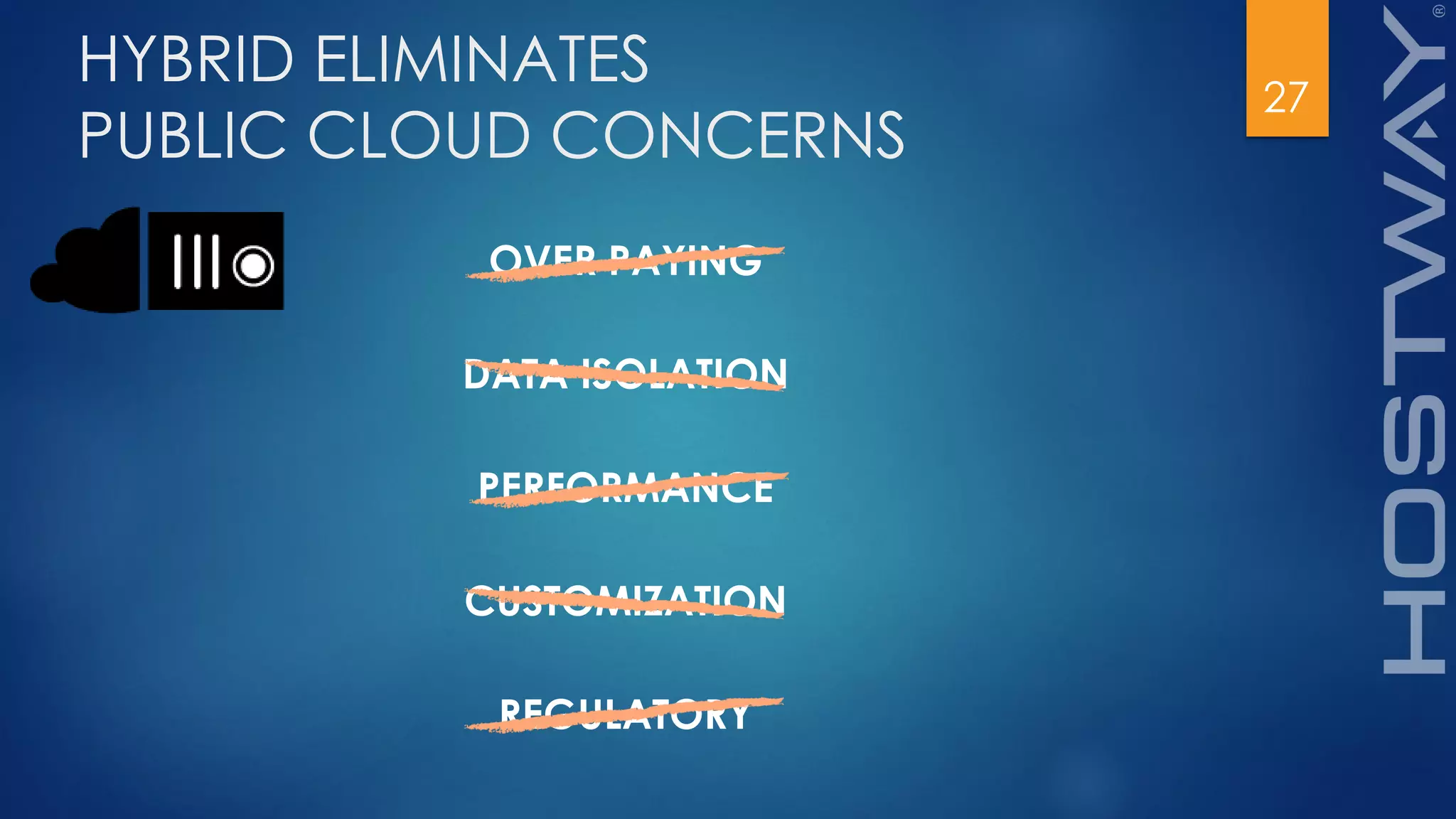 27
HYBRID ELIMINATES
PUBLIC CLOUD CONCERNS
OVER PAYING
DATA ISOLATION
PERFORMANCE
CUSTOMIZATION
REGULATORY
 