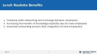 3
Company-wide networking and exchange between employees
Increasing the transfer of knowledge explicitly also for new empl...