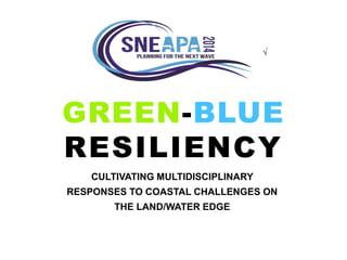 GREEN-BLUE RESILIENCY 
CULTIVATING MULTIDISCIPLINARY RESPONSES TO COASTAL CHALLENGES ON THE LAND/WATER EDGE 
√  