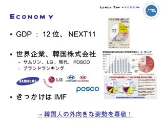 Economy GDP12λNEXT11 Inʽ ॽ LG F POSCO ֥ɥ󥭥 äIMF -> nˤ򤭤˄ݤ𾴣 Lunch Trip - K O R E A - 