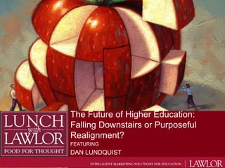 The Future of Higher Education:
Falling Downstairs or Purposeful
Realignment?
FEATURING
DAN LUNDQUIST
 
