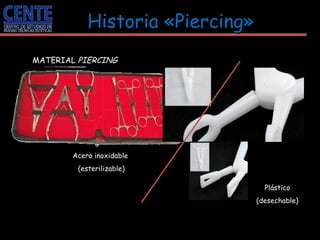 MATERIAL  PIERCING Historia «Piercing»   Acero inoxidable  (esterilizable) Plástico (desechable) 