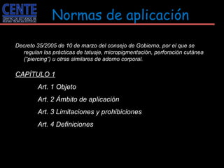 Normas de aplicación <ul><li>CAPÍTULO 1 </li></ul><ul><ul><ul><li>Art. 1 Objeto </li></ul></ul></ul><ul><ul><ul><li>Art. 2...