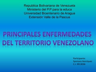 Republica Bolivariana de Venezuela
Ministerio del P.P para la educa
Universidad Bicentenario de Aragua
Extensión Valle de la Pascua
Participante:
Syomara Henríquez
C.I: 9913036
 