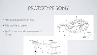 PROTOTYPE SONY

•   Non public, comme son prix

•   Très proche du brevet

•   Système innovant de transmission de
    l’image




                                          18
 