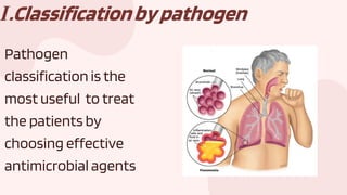 Ⅰ.Classificationbypathogen
Pathogen
classification is the
most useful to treat
the patients by
choosing effective
antimicrobial agents
 