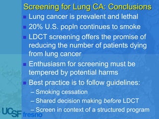 Low Dose CT Screening for Early Diagnosis of Lung Cancer | PPTX