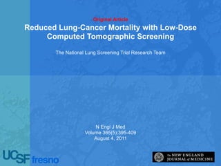 Low Dose CT Screening for Early Diagnosis of Lung Cancer | PPTX