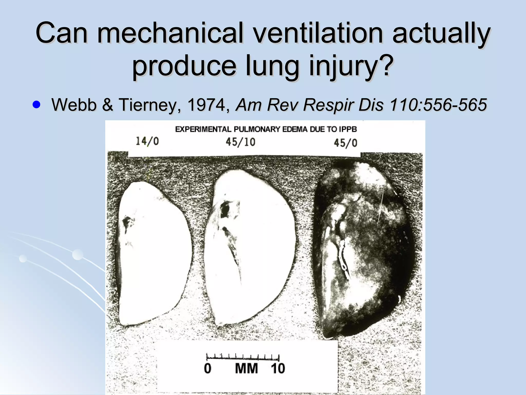 Can mechanical ventilation actually produce lung injury? Webb & Tierney, 1974,  Am Rev Respir Dis 110:556-565 