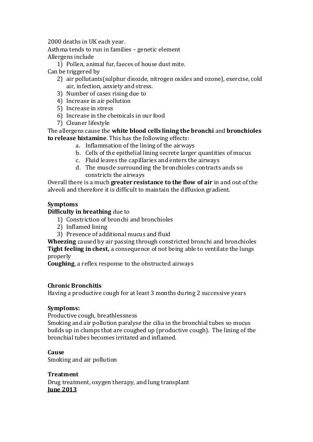 Aqa Biology As Level Lungs Revision Booklet
