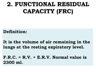 Normal Frc LUNG VOLUME and capacity.pptx bds notes 1st yr | PPTX