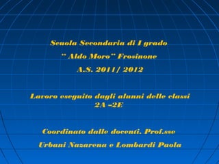 Scuola Secondaria di I grado
       “ Aldo Moro” Frosinone
           A.S. 2011/ 2012


Lavoro eseguito dagli alunni delle classi
                2A –2E


   Coordinato dalle docenti. Prof.sse
  Urbani Nazarena e Lombardi Paola
 