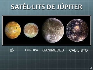 SATÈL·LITS DE JÚPITER
IÓ EUROPA GANIMEDES CAL·LISTO
67
 