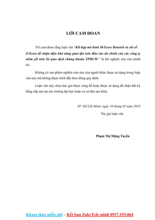 Luận Văn Thạc Sĩ  Sử Dụng Mô Hình BENEISH M  SCORE Đánh Giá Chất Lượng  Báo Cáo Tài Chính Ở Việt Nam  Thư Viện Luận Văn