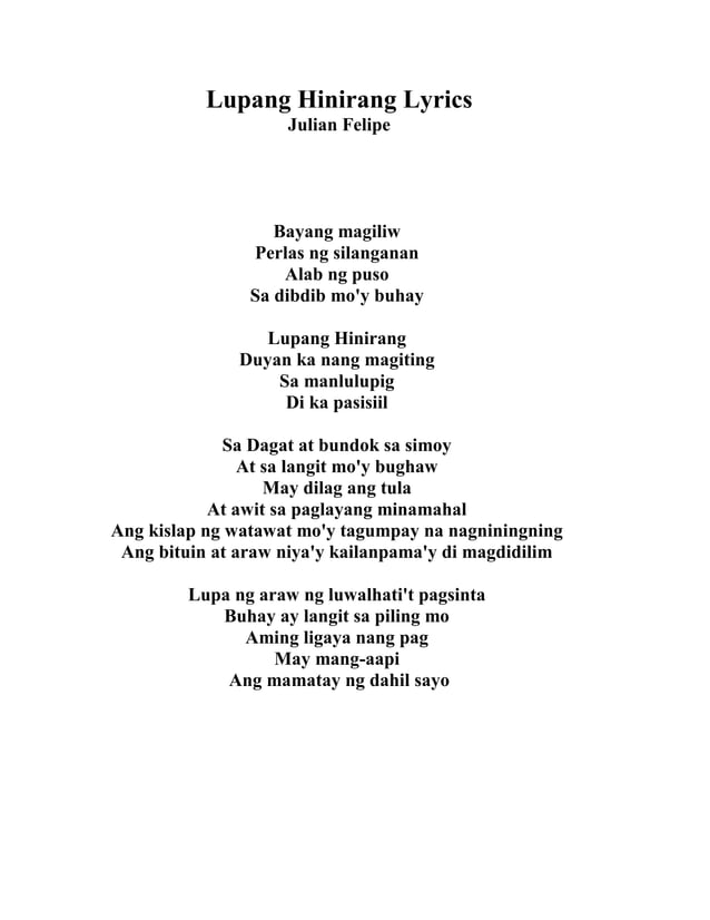 Lupang Hinirang Lyrics Printable Lupang Hinirang Lyrics Printable