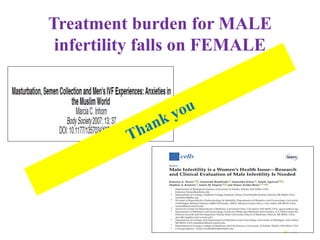 Treatment burden for MALE
infertility falls on FEMALE
 