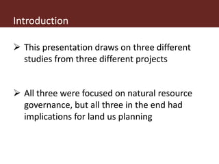 How landscape level governance and land use planning are connected: Insights from case studies in Marsabit, Isiolo and Makueni