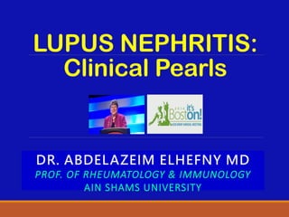 LUPUS NEPHRITIS:
Clinical Pearls
DR. ABDELAZEIM ELHEFNY MD
PROF. OF RHEUMATOLOGY & IMMUNOLOGY
AIN SHAMS UNIVERSITY
 