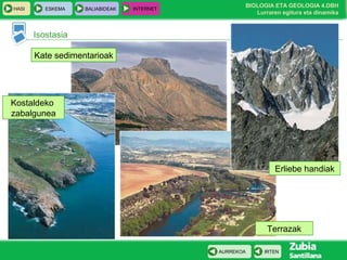 HASI

ESKEMA

BALIABIDEAK

INTERNET

BIOLOGIA ETA GEOLOGIA 4.DBH
Lurraren egitura eta dinamika

Isostasia
Kate sedimentarioak

Kostaldeko
zabalgunea

Erliebe handiak

Terrazak
AURREKOA

IRTEN

 