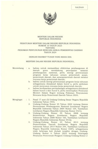 LUSIARTI - Permendagri No 10 Tahun 2023 Pedoman RKPK 2024.pdf