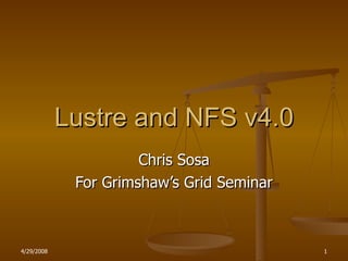 Lustre and NFS v4.0 Chris Sosa For Grimshaw’s Grid Seminar 