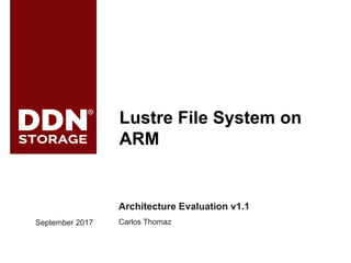 ddn.com© 2016 DataDirect Networks, Inc. * Other names and brands may be claimed as the property of others.
Any statements or representations around future events are subject to change.
1
Lustre File System on
ARM
September 2017
Architecture Evaluation v1.1
Carlos Thomaz
 
