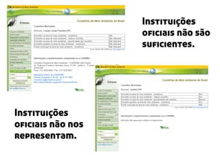 Instituições
oﬁciais não são
suﬁcientes.
Instituições
oﬁciais não nos
representam.
 