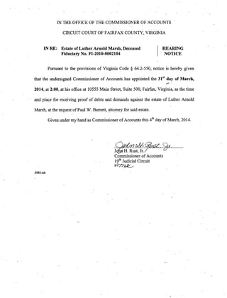 Luther Arnold Marsh Hearing Notice