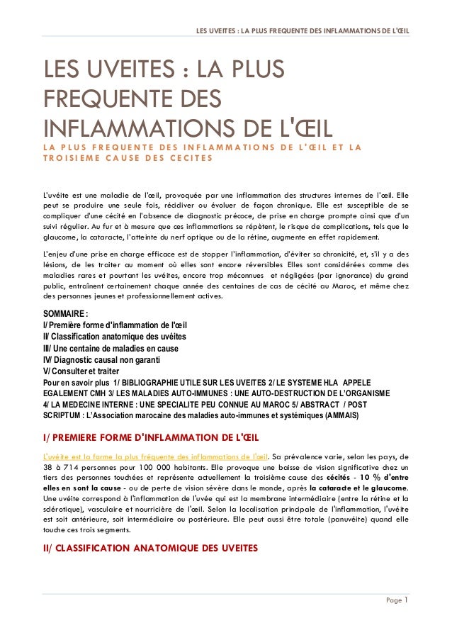 L Uveite L Inflammation Des Structures Internes De L Oeil
