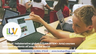 PIONEERING GLOBAL STEAM | www.levelupvillage.com
1:1 virtual, collaborative global STEAM (STEM + Arts) courses
between students all around the world
 