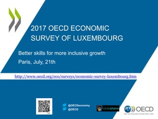 2017 OECD ECONOMIC
SURVEY OF LUXEMBOURG
Better skills for more inclusive growth
Paris, July, 21th
@OECD
@OECDeconomy
http://www.oecd.org/eco/surveys/economic-survey-luxembourg.htm
 