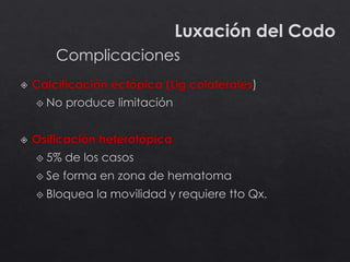 Luxación del Codo
Complicaciones
 