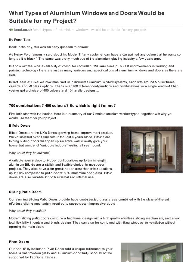 What Types Of Aluminium Windows And Doors Are Suitable For