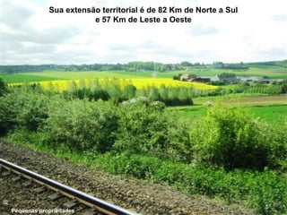 Sua extensão territorial é de 82 Km de Norte a Sul
e 57 Km de Leste a Oeste
Pequenas propriedades
02
 