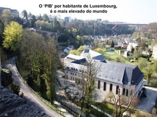O ‘PIB’ por habitante de Luxembourg,
é o mais elevado do mundo
26
 