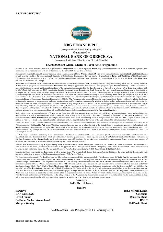 Luxembourg Stock Exchange Gmtn Nbg Finance Base Prospectus Dated 13 F