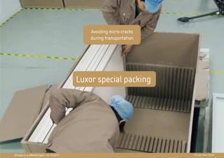 Avoiding micro-cracks
                                               during transportation




                                           Luxor special packing
                                                        PRÄ
                                                        PRÄSENTATIONSTITEL
                                                        THEMA




Energy in a different light I 14.10.2011                               © Luxor Solar GmbH
 