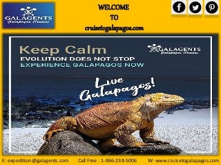 WELCOME
TO
cruisetogalapagos.com
E: expedition@galagents.com Call Free : 1-866-238-5006 W: www.cruisetogalapagos.com
 