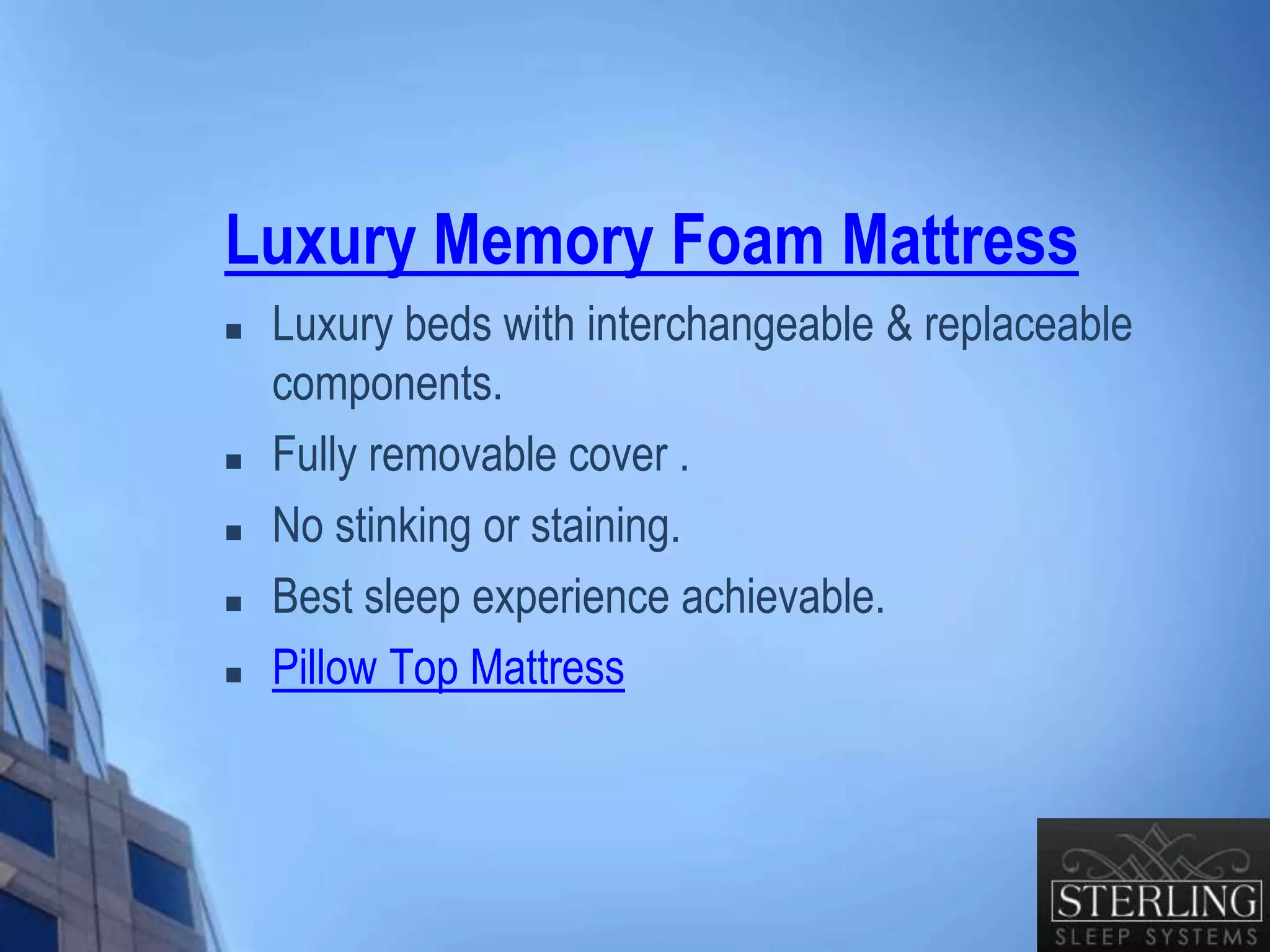 Luxury Memory Foam Mattress, PillowTop Mattress by www.SterlingSleep…