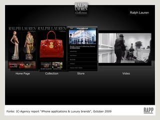 Home Page Collection Video Store Fonte:  IC-Agency report "iPhone applications & Luxury brands", October 2009 Ralph Lauren 