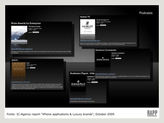Fonte:  IC-Agency report "iPhone applications & Luxury brands", October 2009 Podcasts 