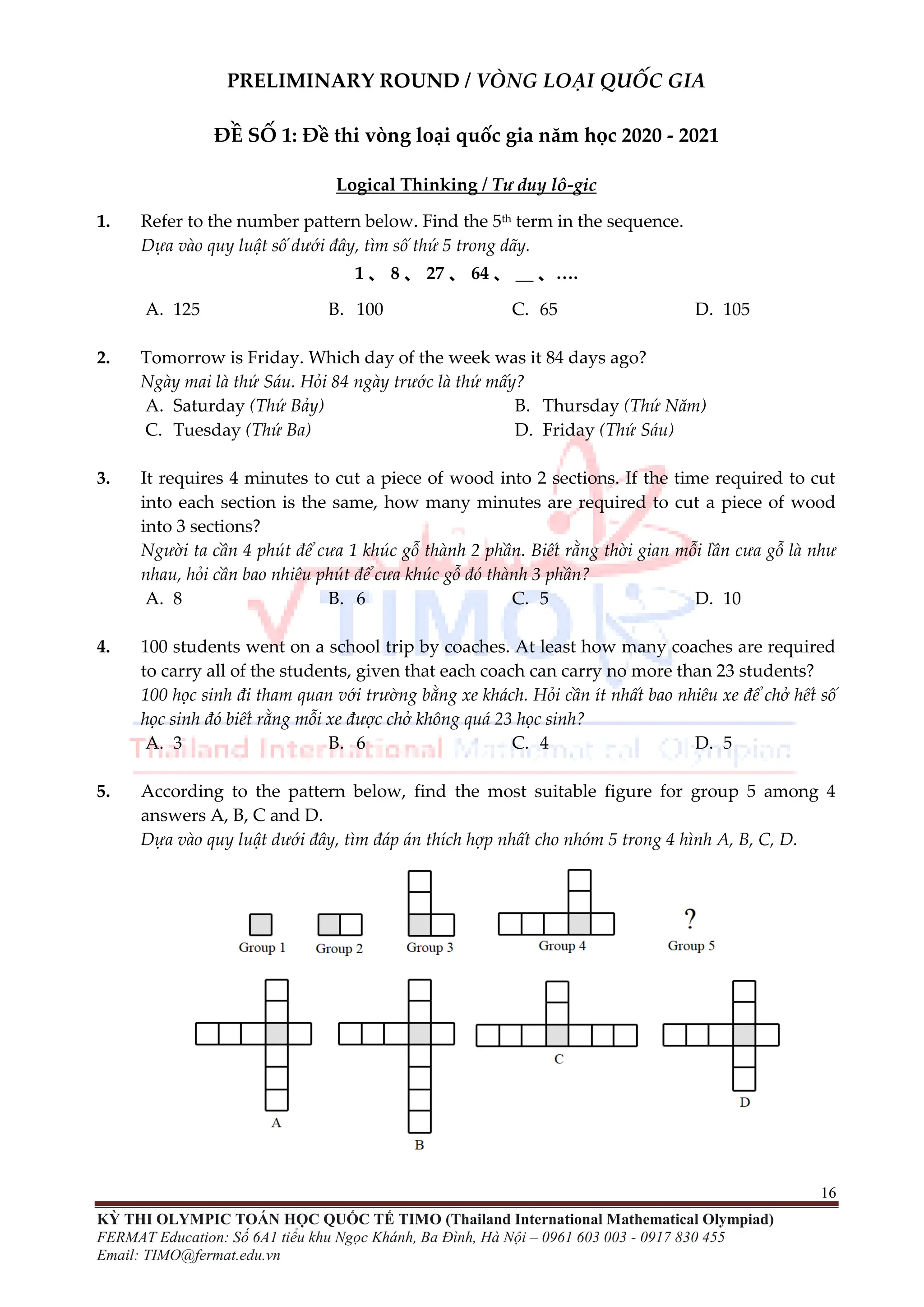 LUYỆN THI TOÁN TIMO LỚP 5 VÒNG LOẠI VÀ CHUNG KẾT QUỐC GIA | PDF