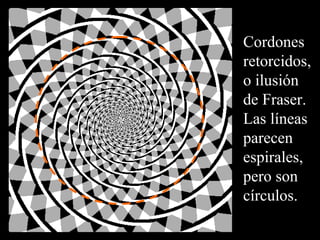 Cordones 
retorcidos, 
o ilusión 
de Fraser. 
Las líneas 
parecen 
espirales, 
pero son 
círculos. 
 