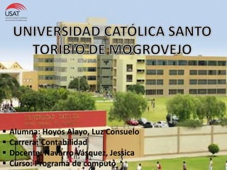  Alumna: Hoyos Alayo, Luz Consuelo
 Carrera: Contabilidad
 Docente: Navarro Vásquez, Jessica
 Curso: Programa de computo
 