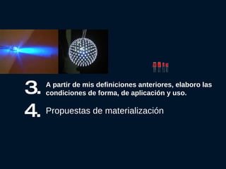 A partir de mis definiciones anteriores, elaboro las condiciones de forma, de aplicación y uso. Propuestas de materialización 3. 4. 