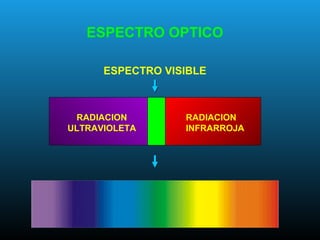 RADIACION
ULTRAVIOLETA
RADIACION
INFRARROJA
ESPECTRO VISIBLE
ESPECTRO OPTICO
 