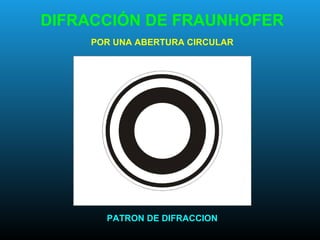 DIFRACCIÓN DE FRAUNHOFER
POR UNA ABERTURA CIRCULAR
PATRON DE DIFRACCION
 